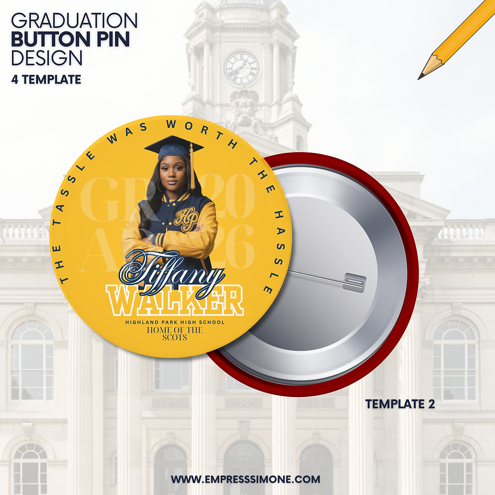 Thumbnail: Editable grad button pin bundle by The Doula Collective, customizable Canva templates for graduation parties, ceremonies, and