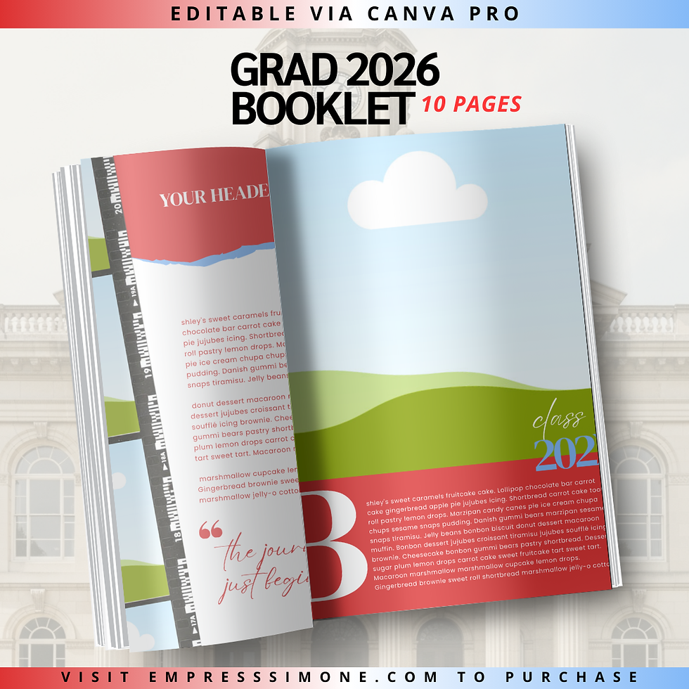 Thumbnail: Editable graduation booklet template by The Doula Collective featuring 10 customizable Canva pages for graduation keepsakes a