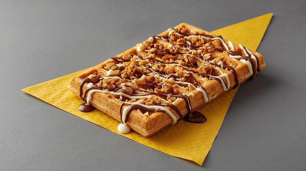 Jaffa Cake Waffle | Chocolate, White Chocolate & Jaffa Crumb Topping