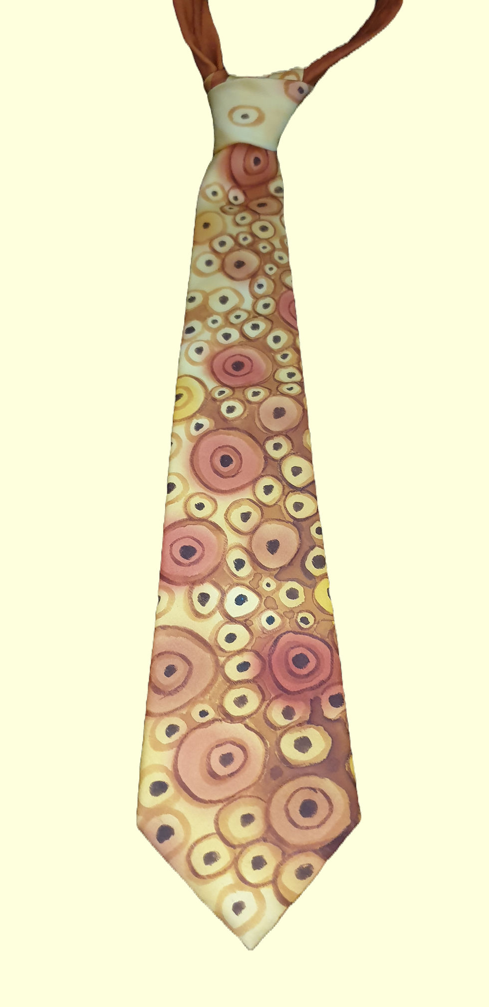 Thumbnail: Yellow and brown cellular design silk necktie