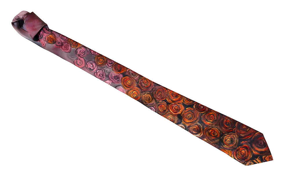 Thumbnail: a hand-painted pure silk necktie featuring mauve & rich brown roses