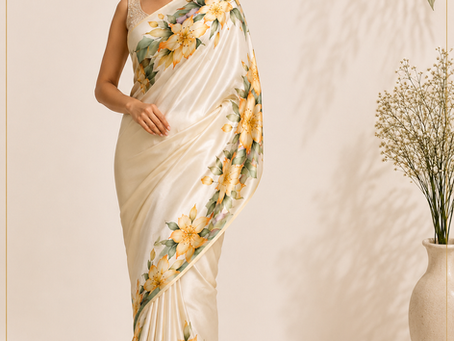 Satin Silk Hand-Painted Sarees: Where Luminous Silk Meets Artistry