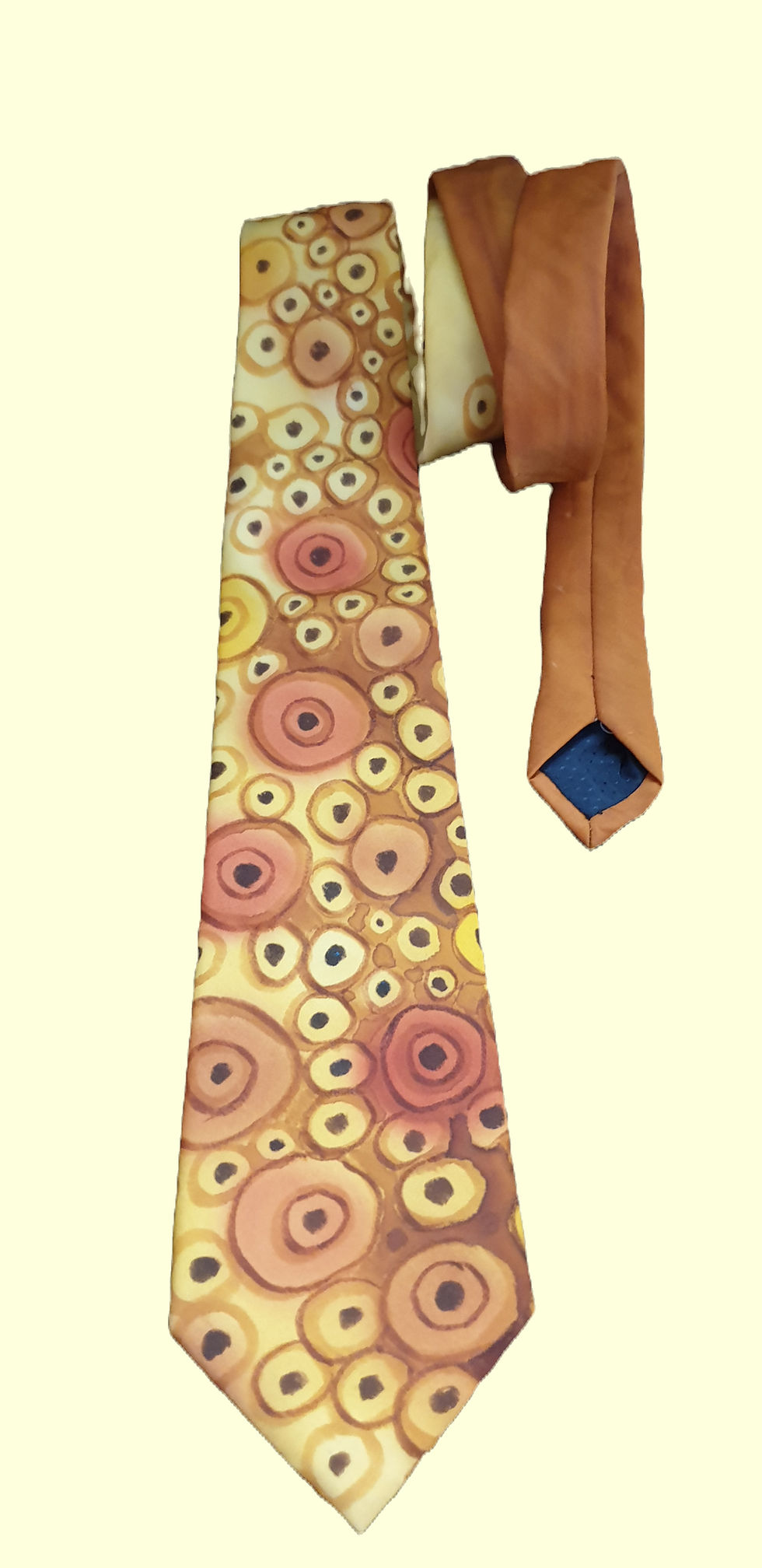 Thumbnail: Yellow and brown cellular design silk necktie