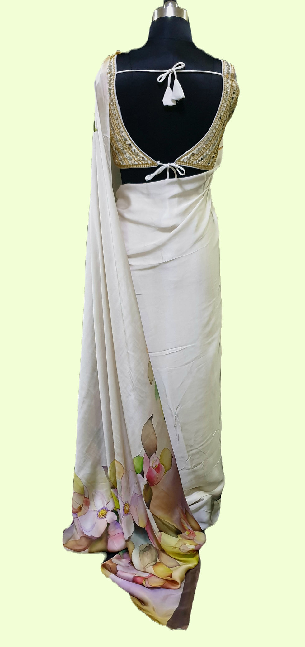 Thumbnail: Hand Painted Satin Silk Saree in a Floral Design