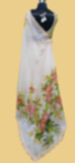 Thumbnail: Hand Painted Silk Saree with Maroon, Orange, Green Dresden Flowers