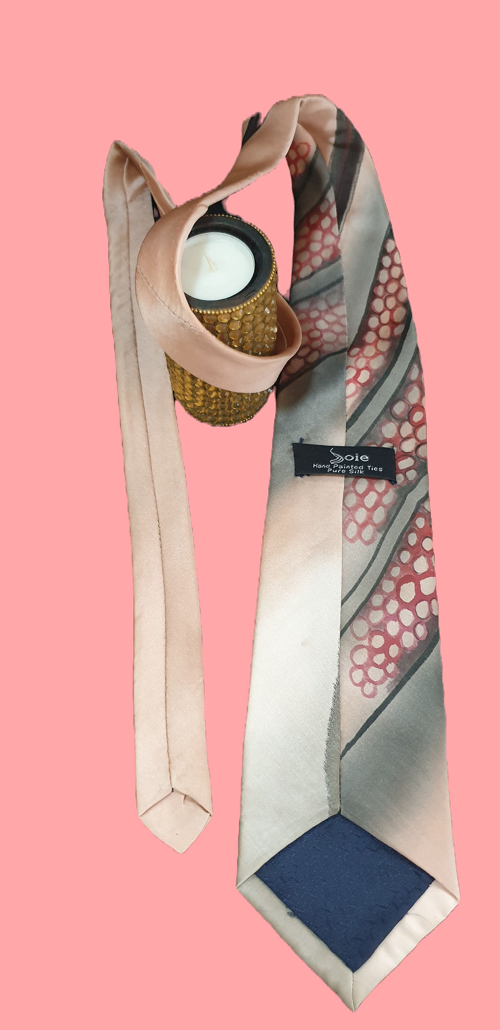 Thumbnail: Silk necktie in light peach with cobbled pathways