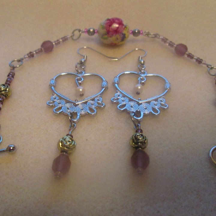 Heart earrings bracelet set