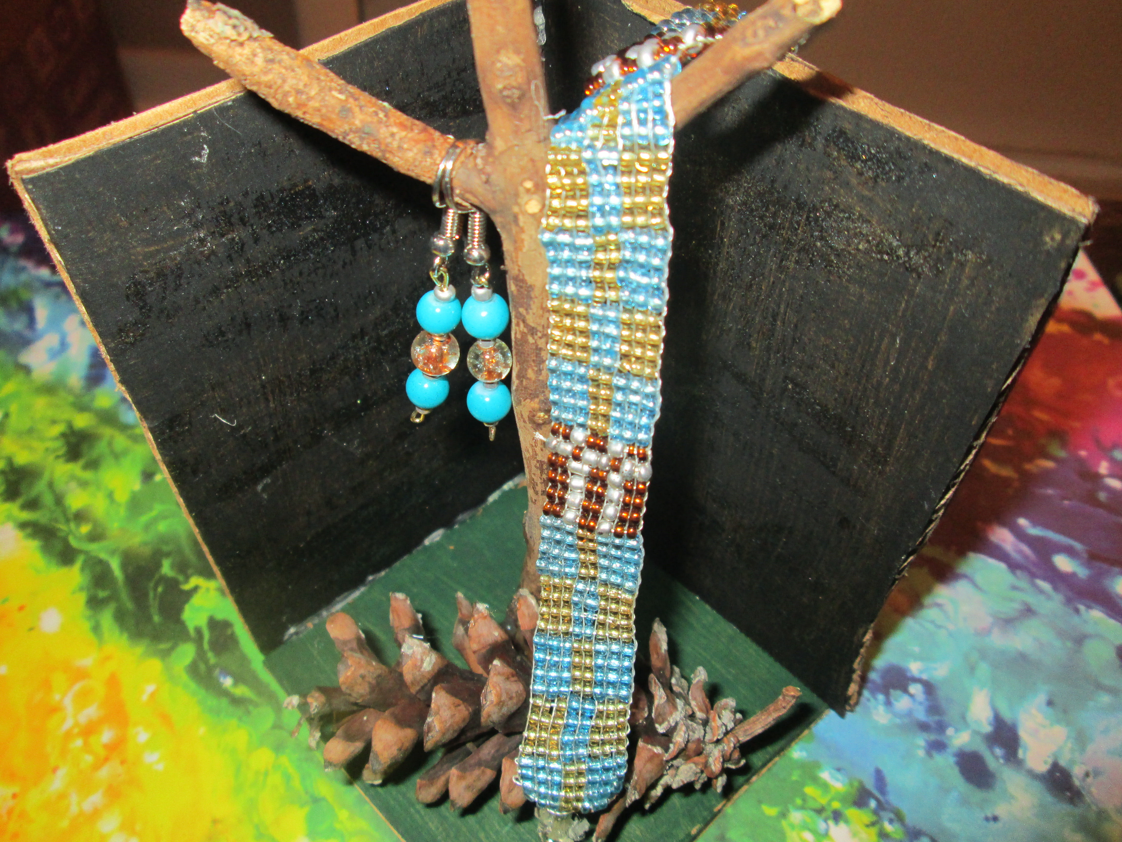Water Cross Loom Bracelet w/matching Fishhook Earring Set