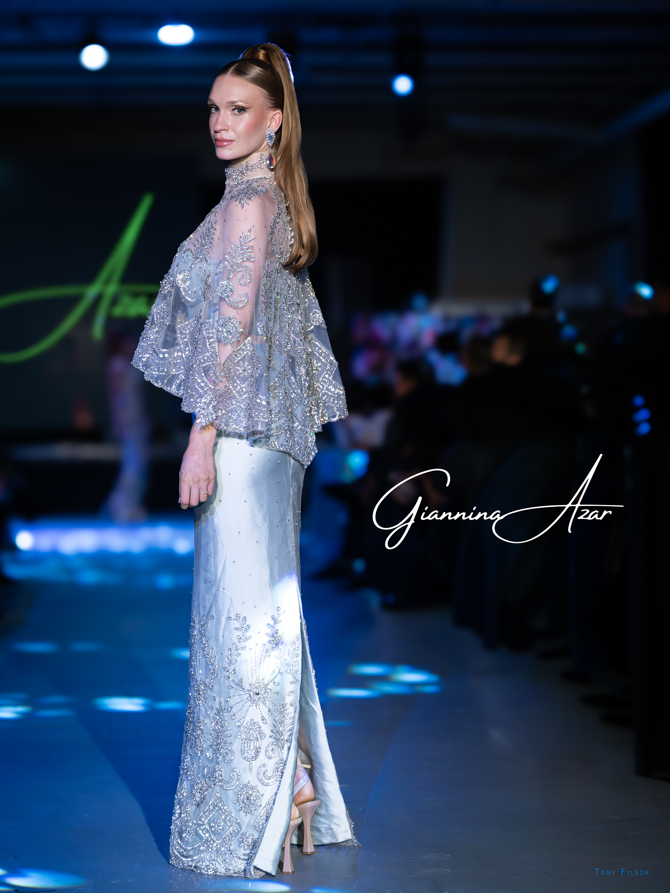 Beautiful Silver Skirt and Sheer Silver Lace Top by Designer Giannina Azar at Art Basel Miami by Miami Swim Week Photographer Tony Filson of KissMyKite