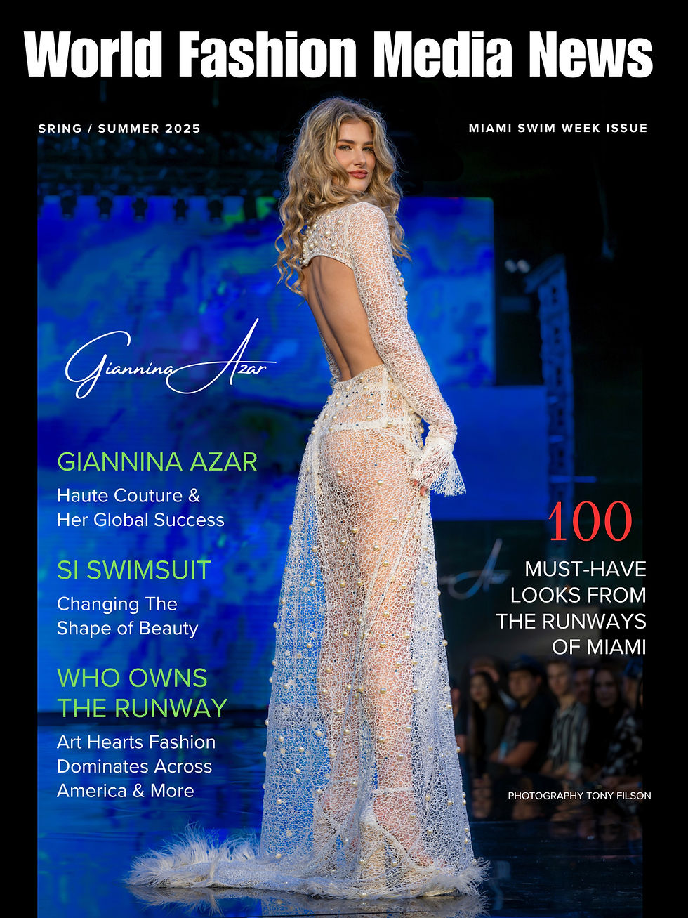 Janna Dykstra Miss New York for Miss USA 2026 on the front cover of World Fashion Media News by photographer Tony Filson