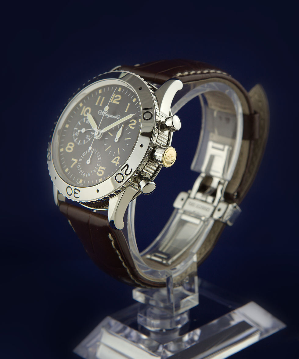 Breguet Type XX side view with gold crown after servicing.