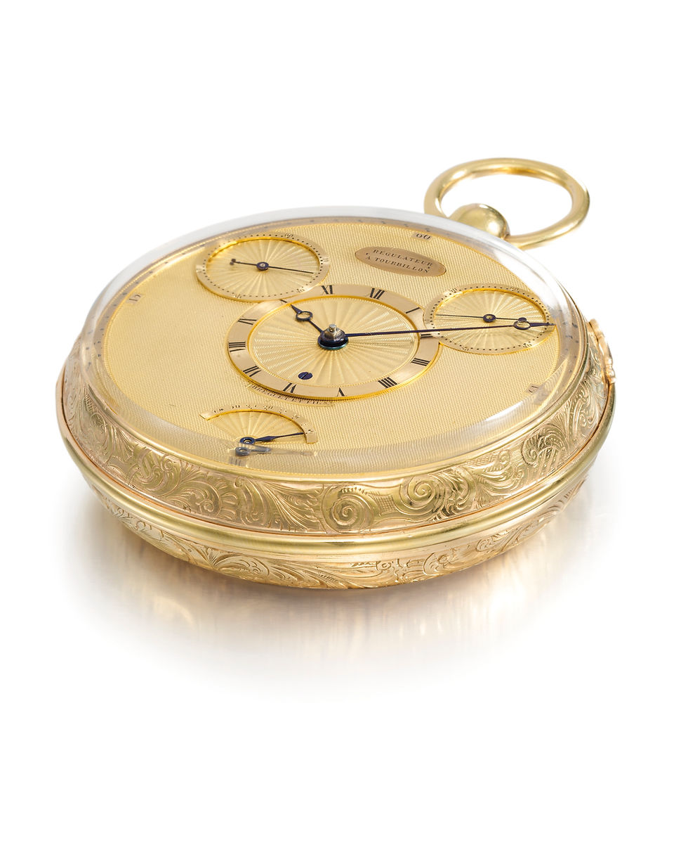 Breguet No. 1176 luxury pocket watch side angle of case and dial.