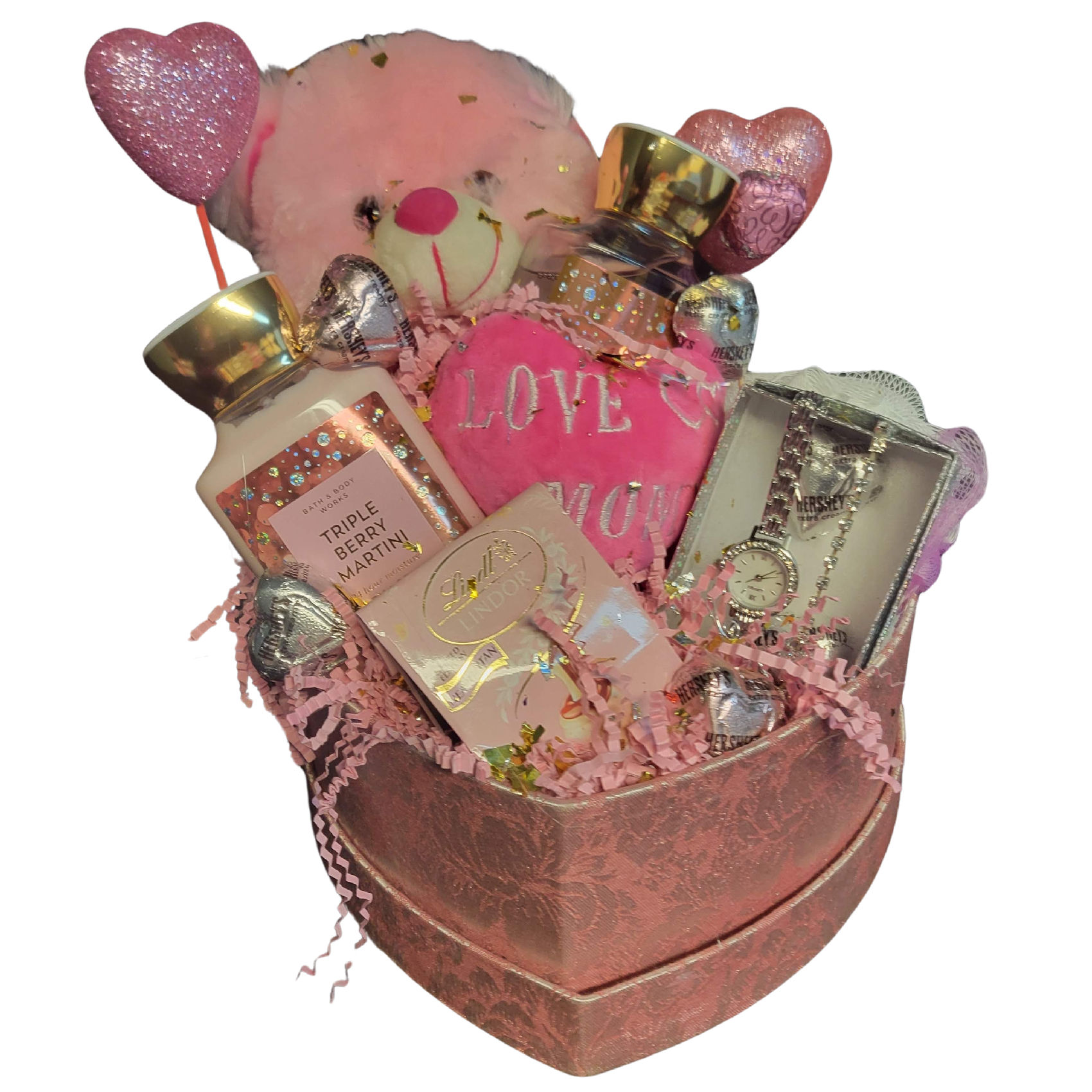 Elegant Mother's Day Heart Basket with Luxurious Gifts