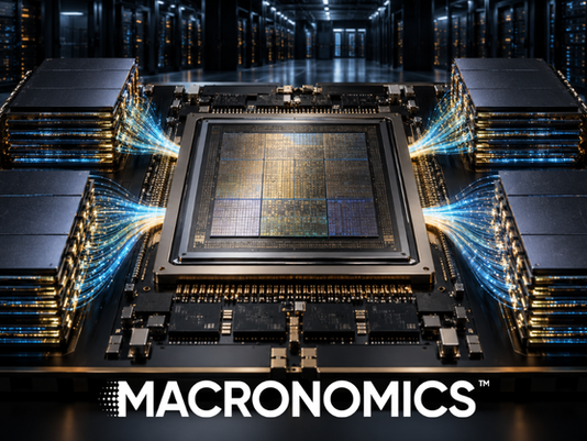 AI processor surrounded by high-bandwidth memory modules, illustrating the AI memory wall and growing importance of HBM, memory bandwidth, and data movement in AI infrastructure.