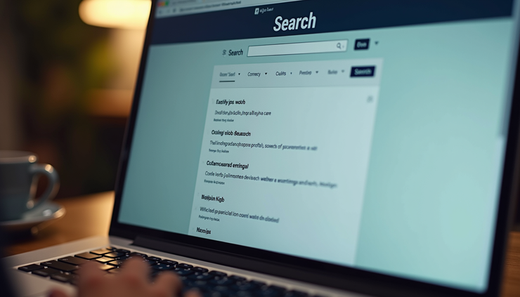 Eye-level view of a computer screen displaying a job search website with multiple listings