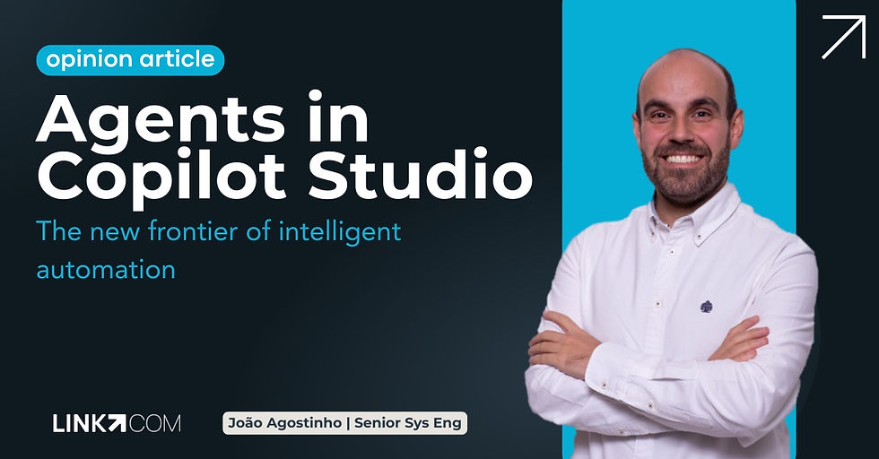 Illustration of a business professional interacting with an AI-powered assistant inside Microsoft Copilot Studio interface, symbolizing intelligent automation