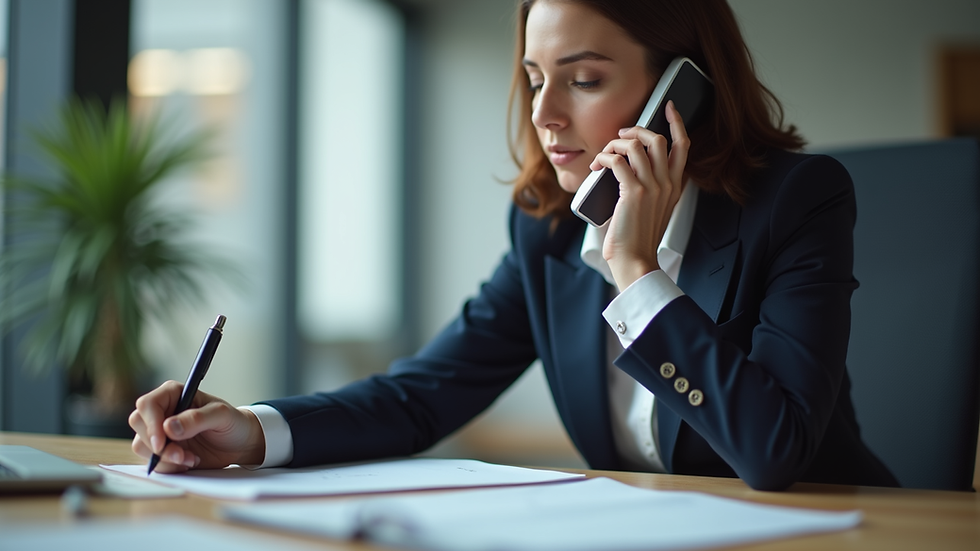 Close-up of a recruiter making a phone call with notes on a desk
