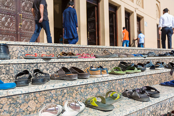 shoes outside of a mosque