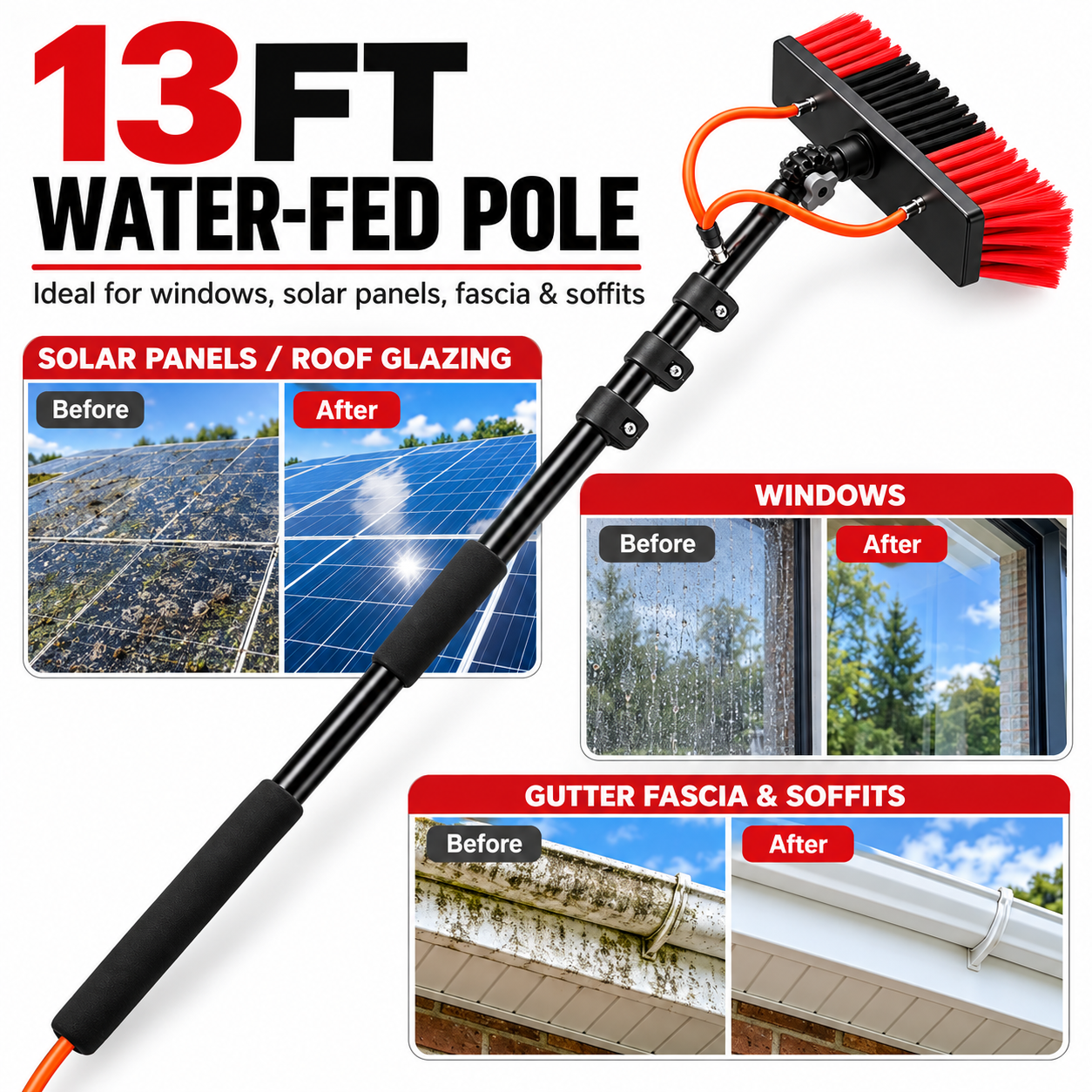 13FT Window Cleaning Pole, Water Fed Window Cleaning Kit