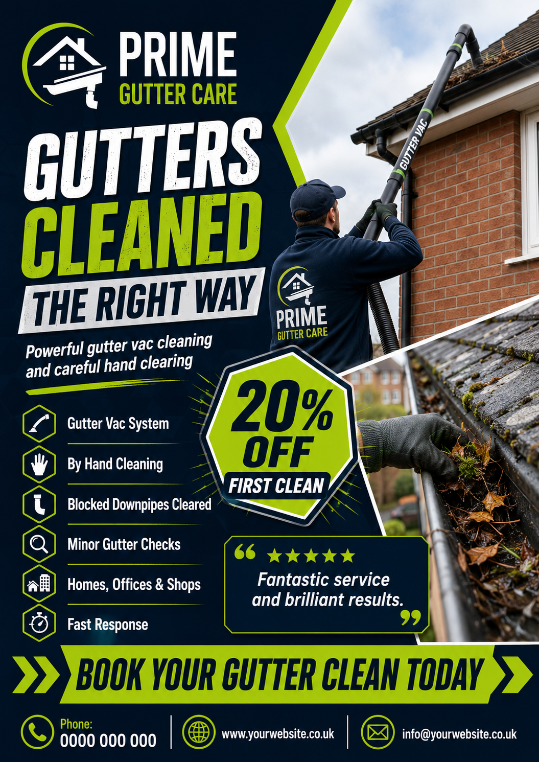 Gutter Cleaning Leaflet, Flyer Design 1# Print-Ready PDF & Printing Service
