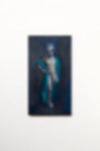 Acrylic painting on canvas of a crowned figure in a blue robe