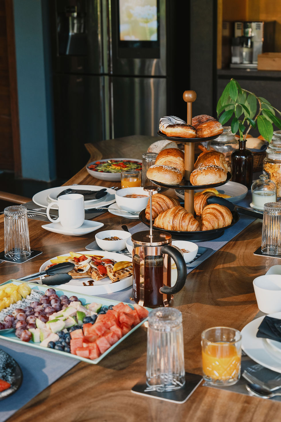 a breakfast spread at the villa