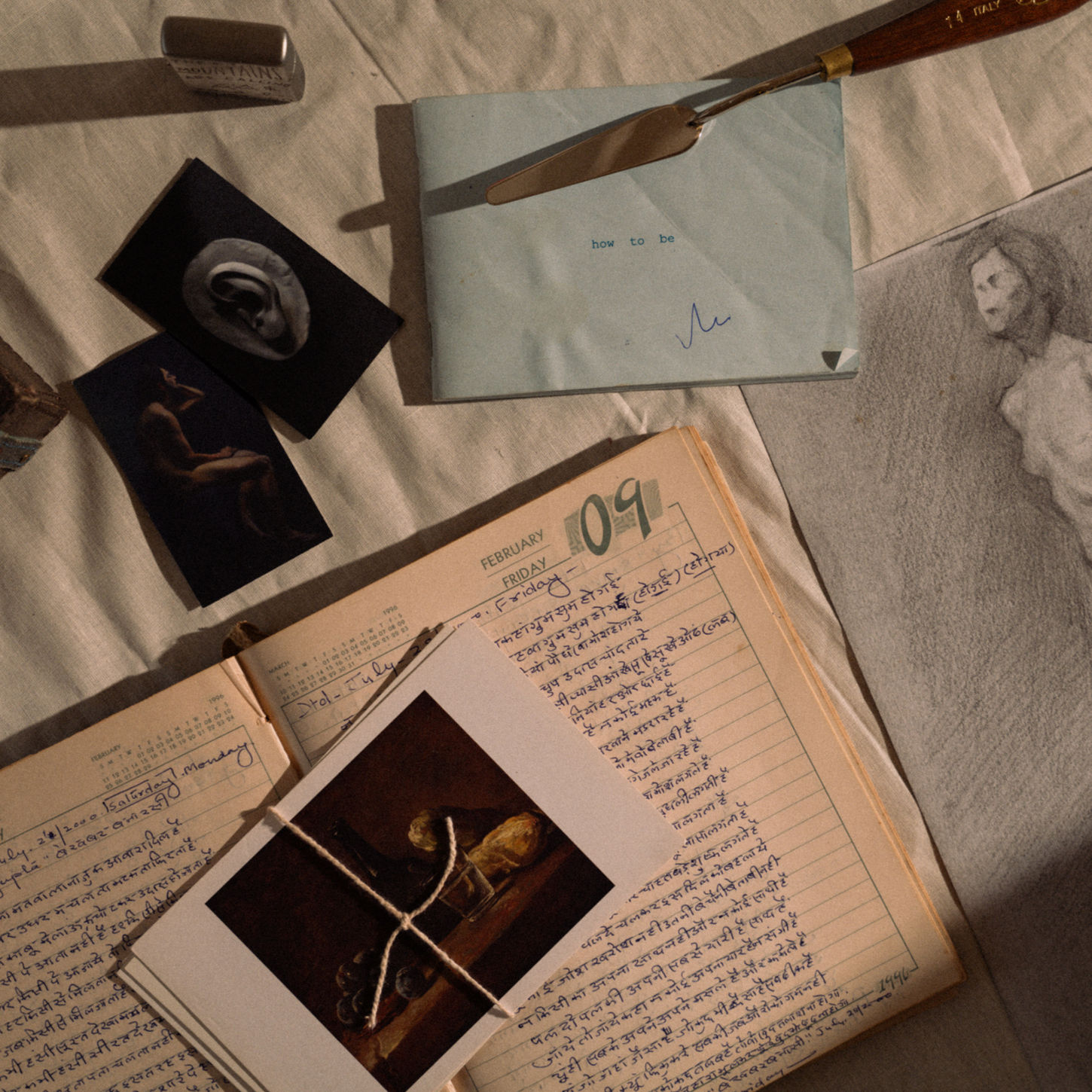 Original artwork: nude sketch, artist's journal, photos