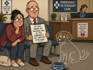 My dog drank my invisible ink. At the emergency vet, waiting to be seen.