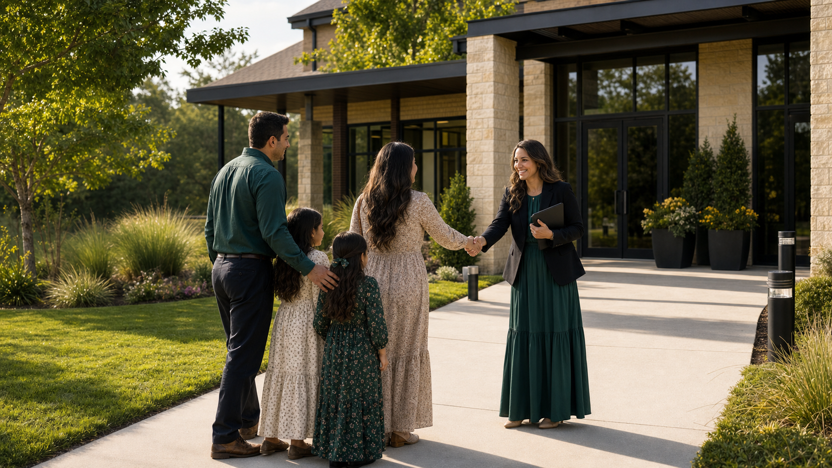 A family being welcomed for a visit at Abundant Life Academy.