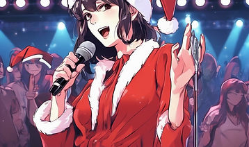 anime-style woman in santa costume on-st