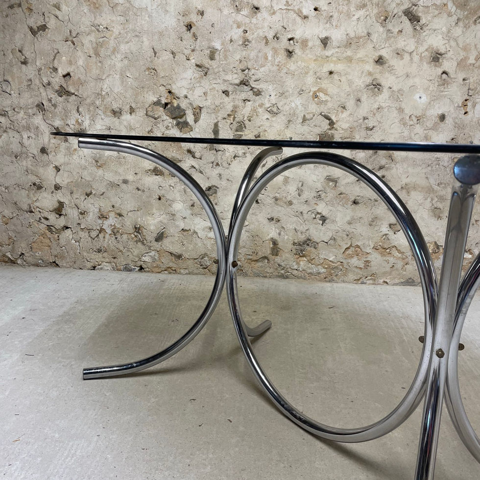 Table ovale en verre fumé années 70
