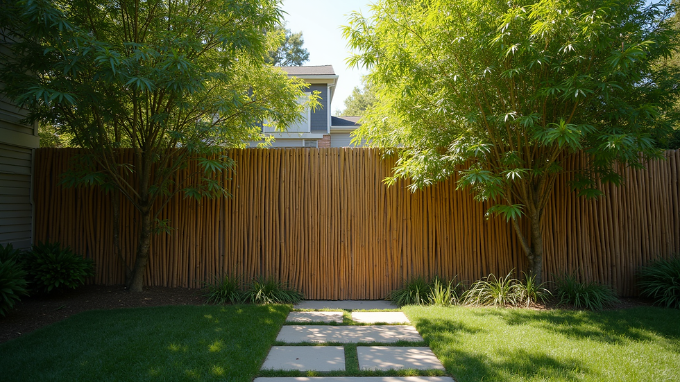 Eye-level view of dense bamboo privacy screen in a backyard