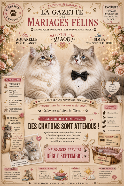 Annonce du mariage félin / chatons attendus