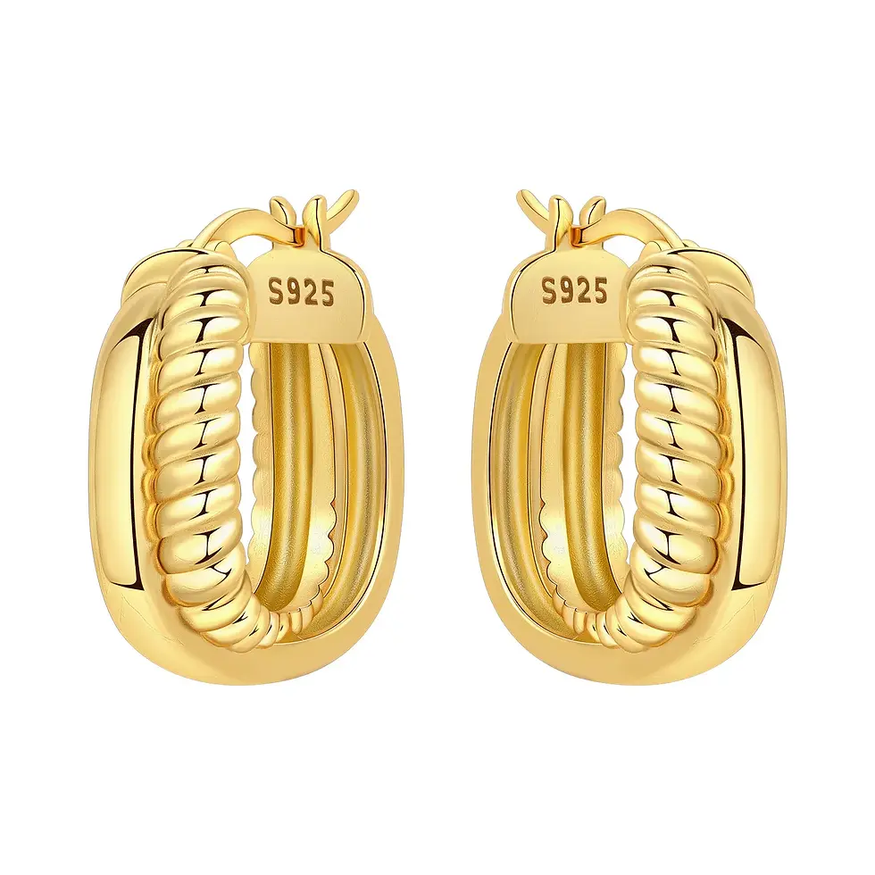 Thumbnail: Orstarry S925 Sterling Silver 18k Gold Modern Square Earrings Hoop Earrings for