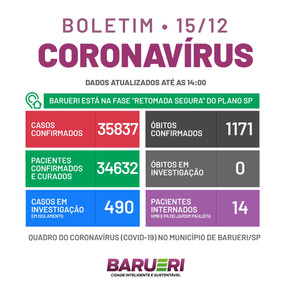 Coronavírus: boletim de 15 de dezembro
