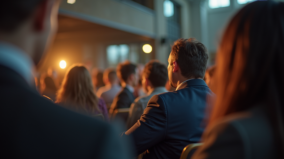Eye-level view of a speaker engaging with an audience