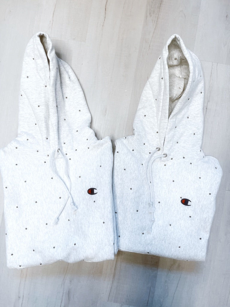 Silver Grey Champion Hoodie X Black Diamond Stones