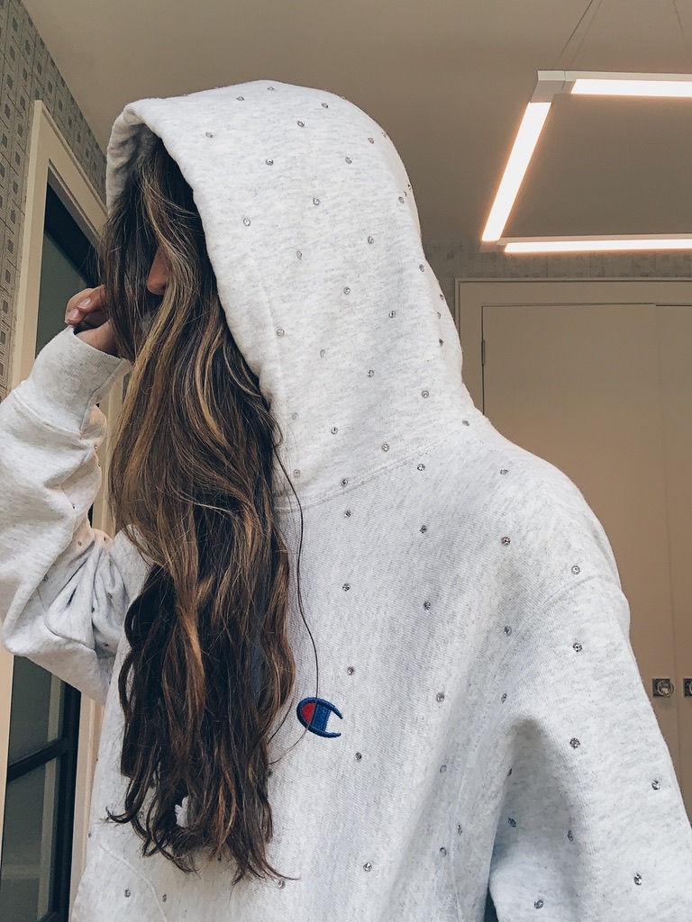 Thumbnail: Silver Grey Champion Hoodie X Black Diamond Stones