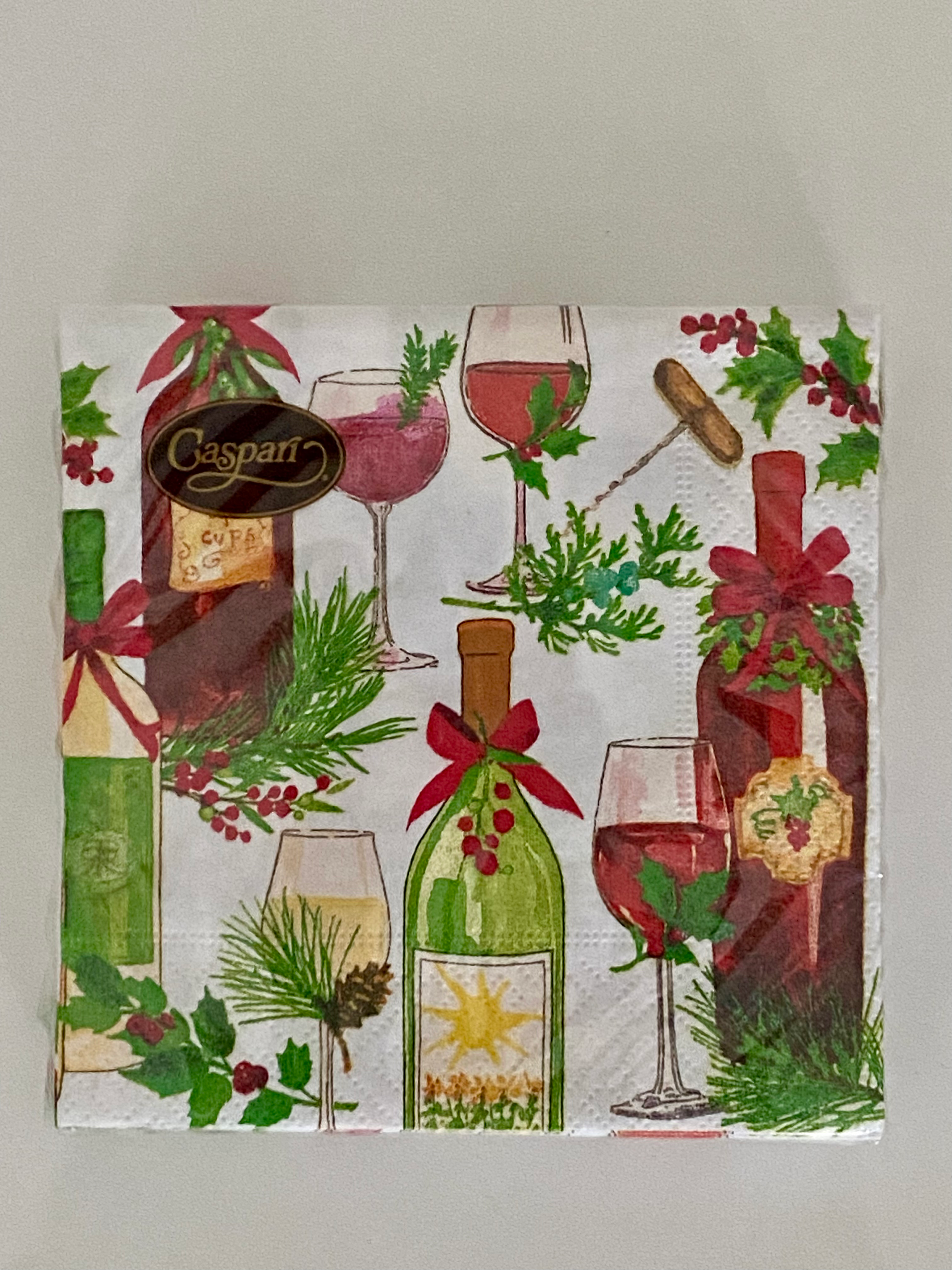 "Holiday Wine Bottles "Cocktail Napkin