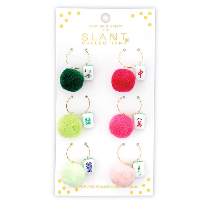 "Mahjong" Pom Pom Wine Charms