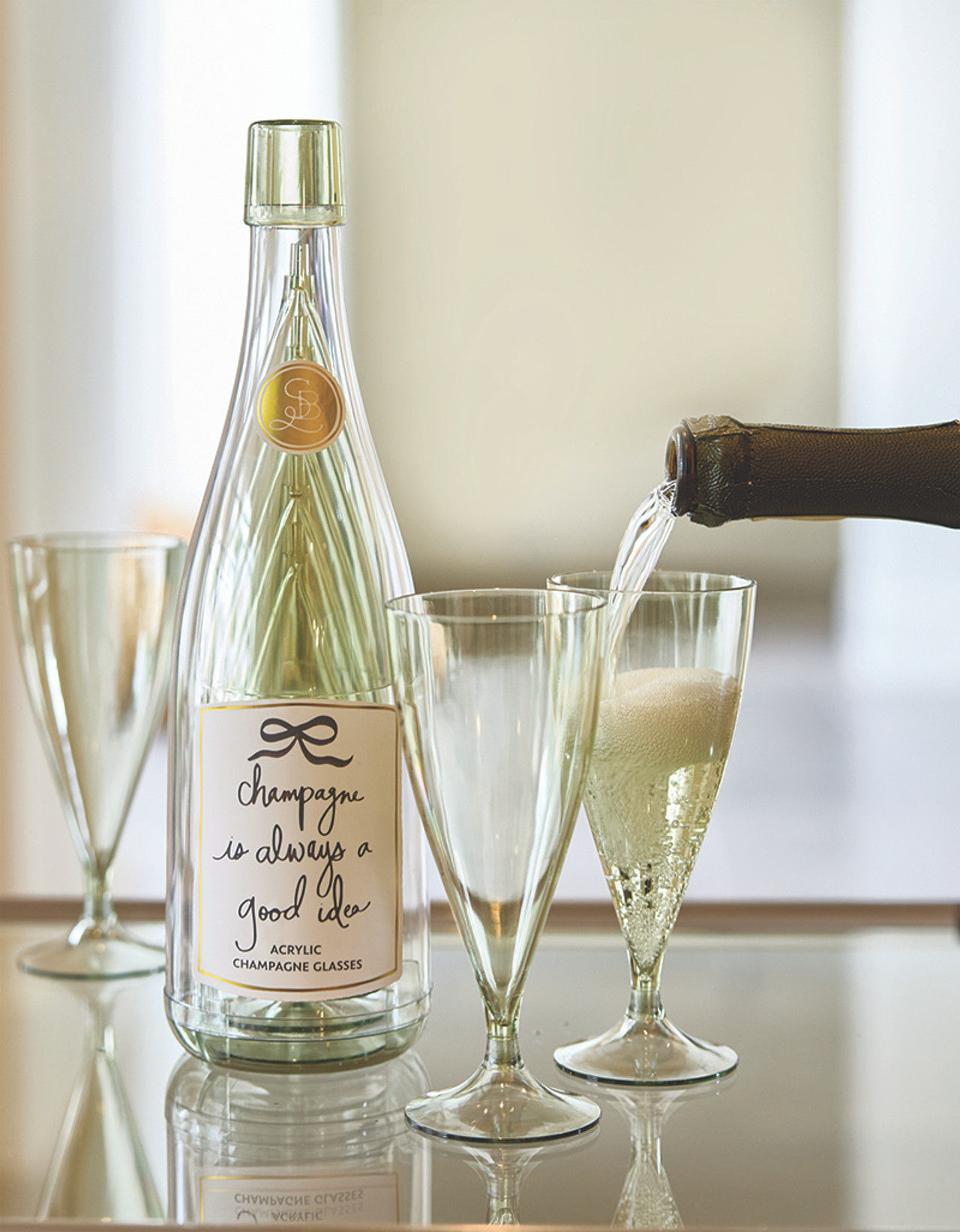 Fun Acrylic Champagne Bottle +5 Glasses