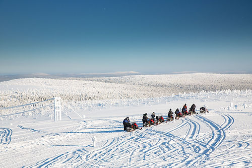 Many snowmobiles