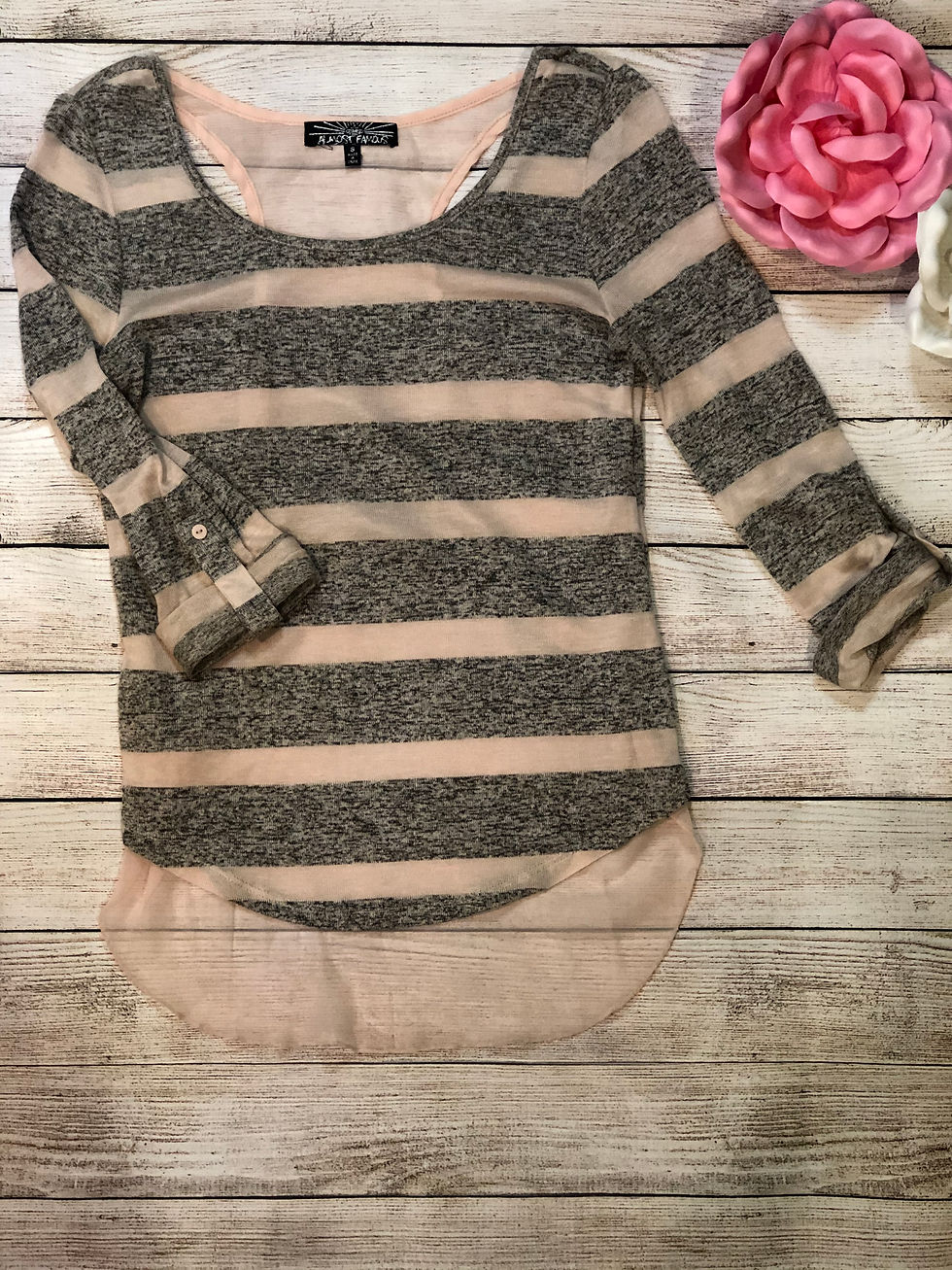 Thumbnail: Pink & Grey 3/4 Blouse Size Small