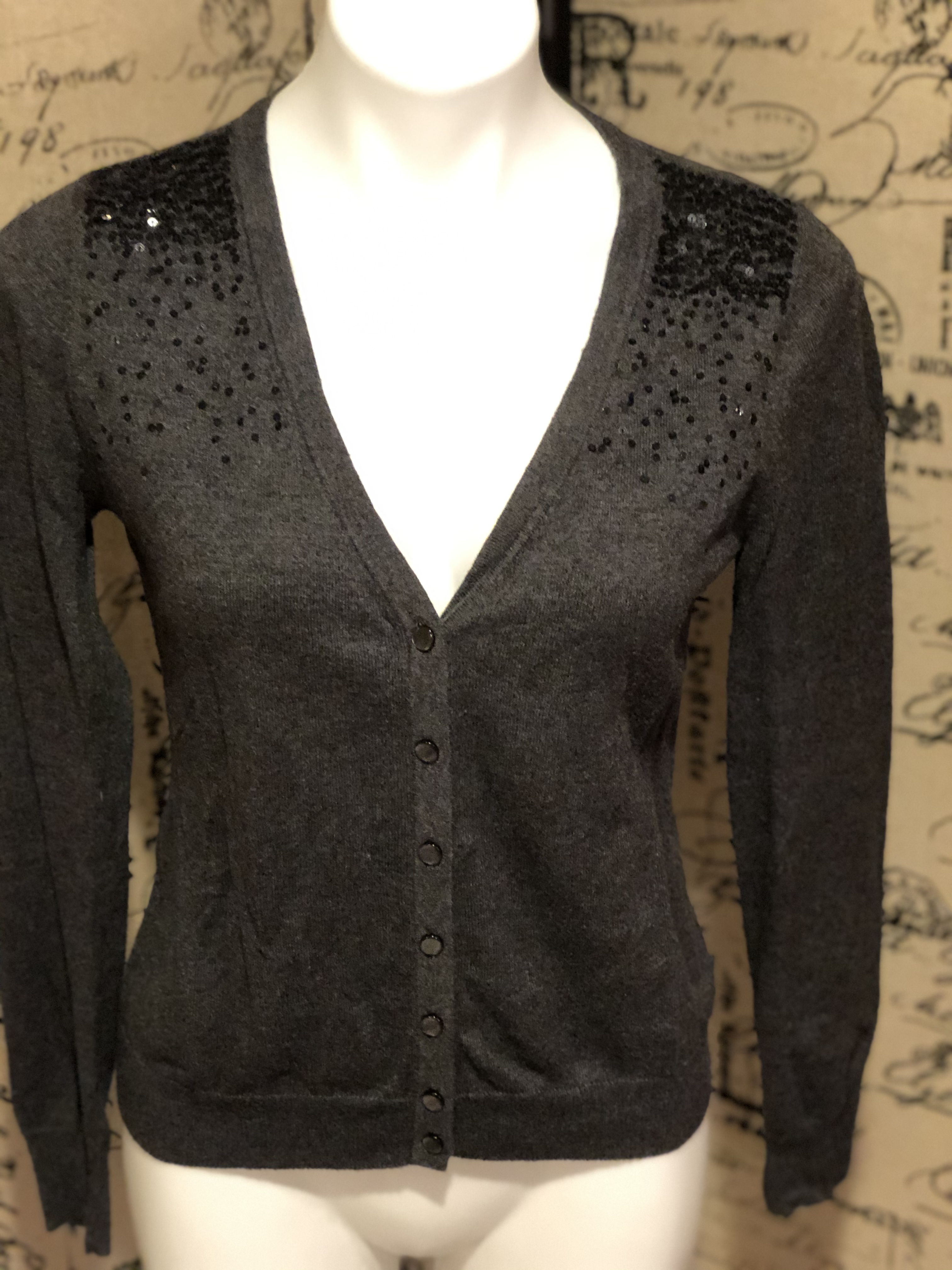 Thumbnail: Grey Sequined Cardigan Sweater Size Medium (4-10)