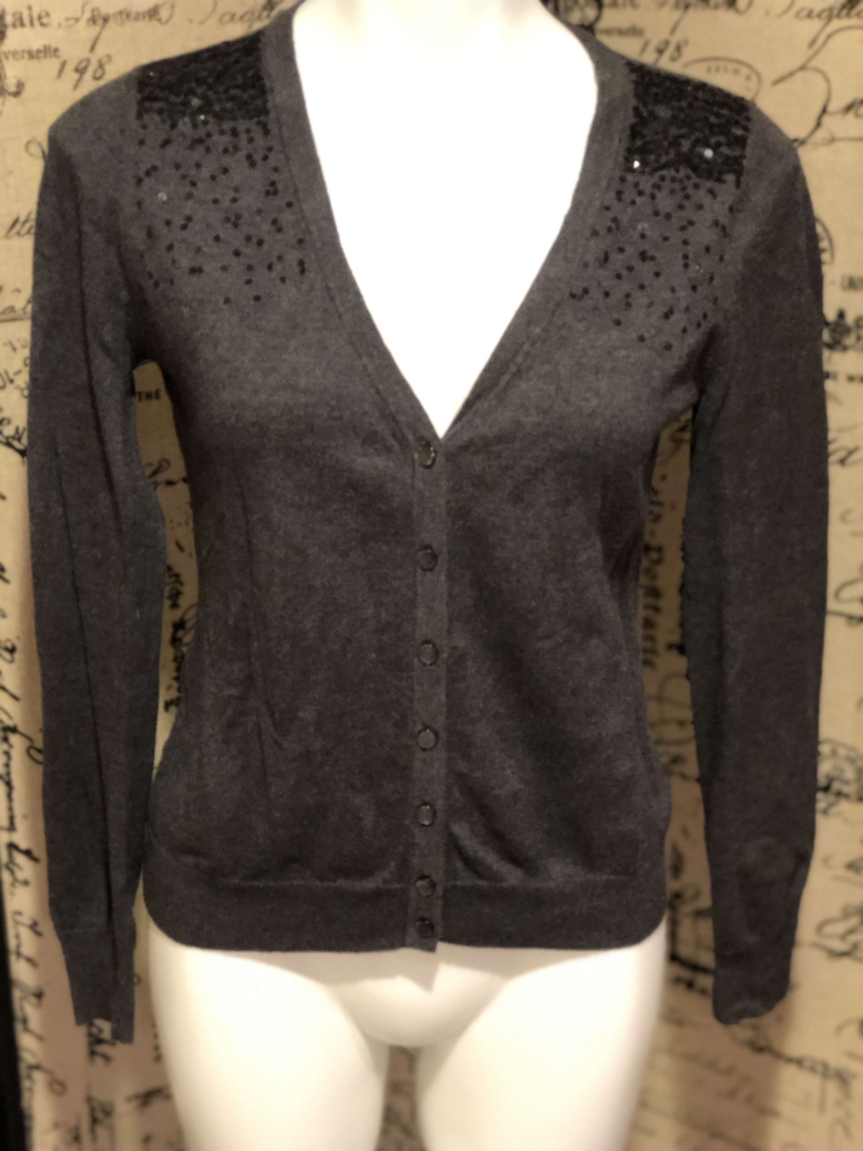 Thumbnail: Grey Sequined Cardigan Sweater Size Medium (4-10)