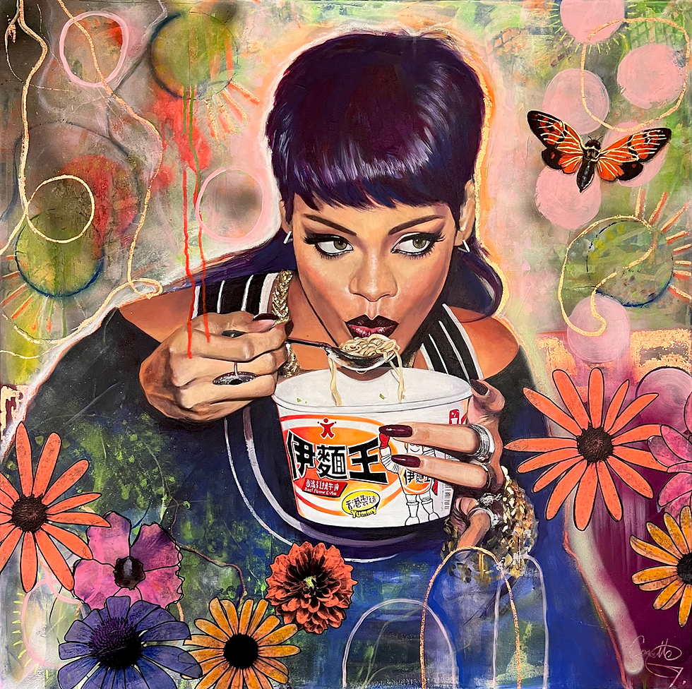 Thumbnail: "Rihanna Eats Ramen" Original Mixed Media Painting