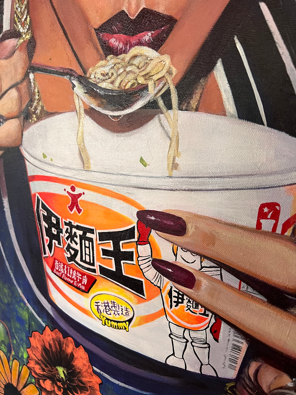 Thumbnail: "Rihanna Eats Ramen" Original Mixed Media Painting