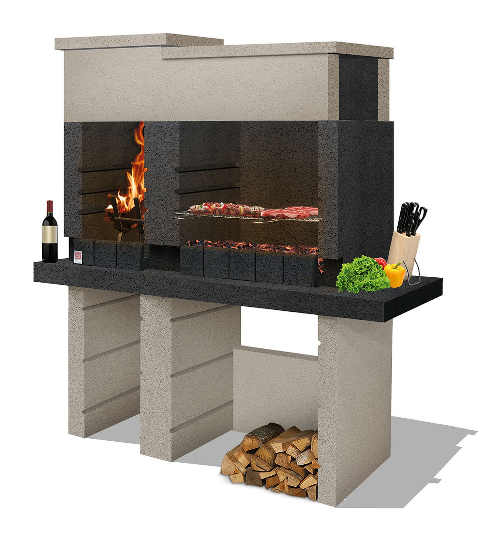 Miniature : Barbecue en brique SAN PEDRO - bois/charbon - double foyer