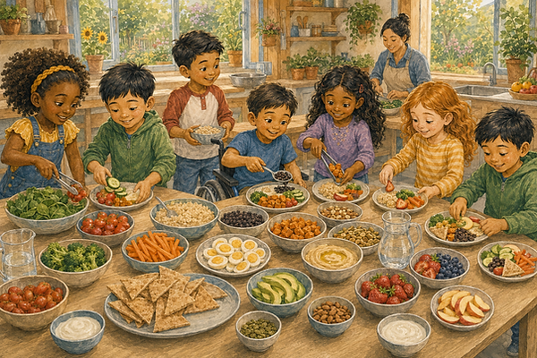 children exploring food