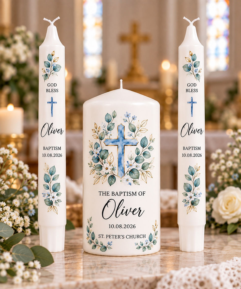 Thumbnail: Personalised Baptism Candle Set of 3 – Christening Candles